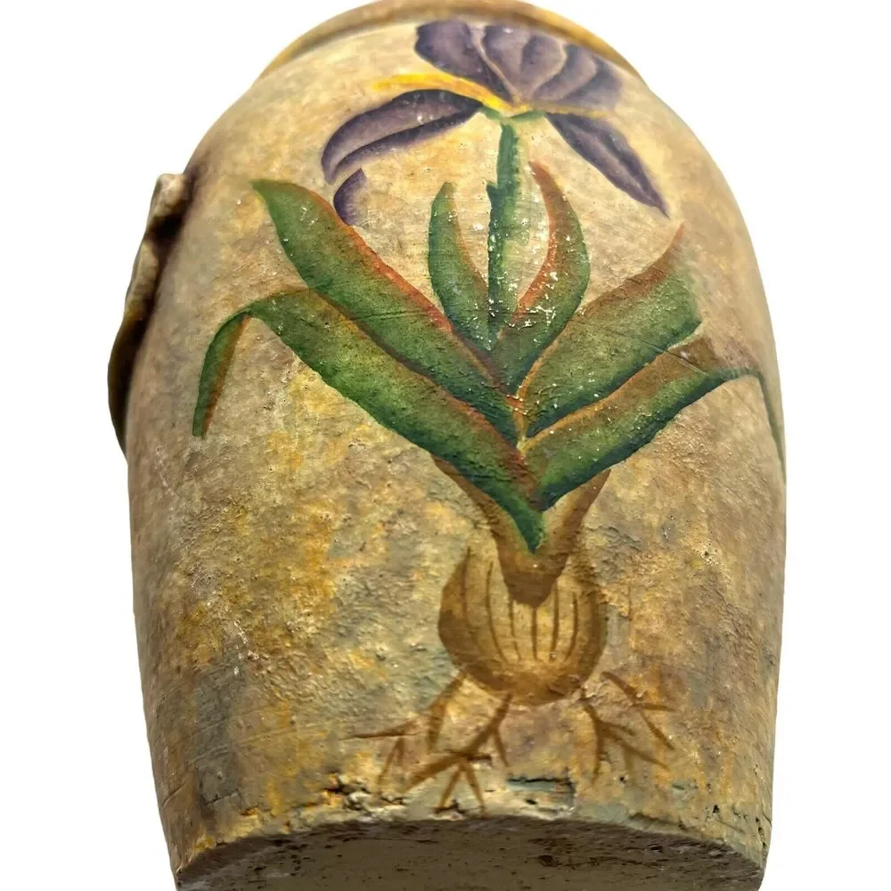 Ceramic Vase Iris U. Latifolia Painted Distressed Stone Wear Flower Vintage - Picture 6 of 12